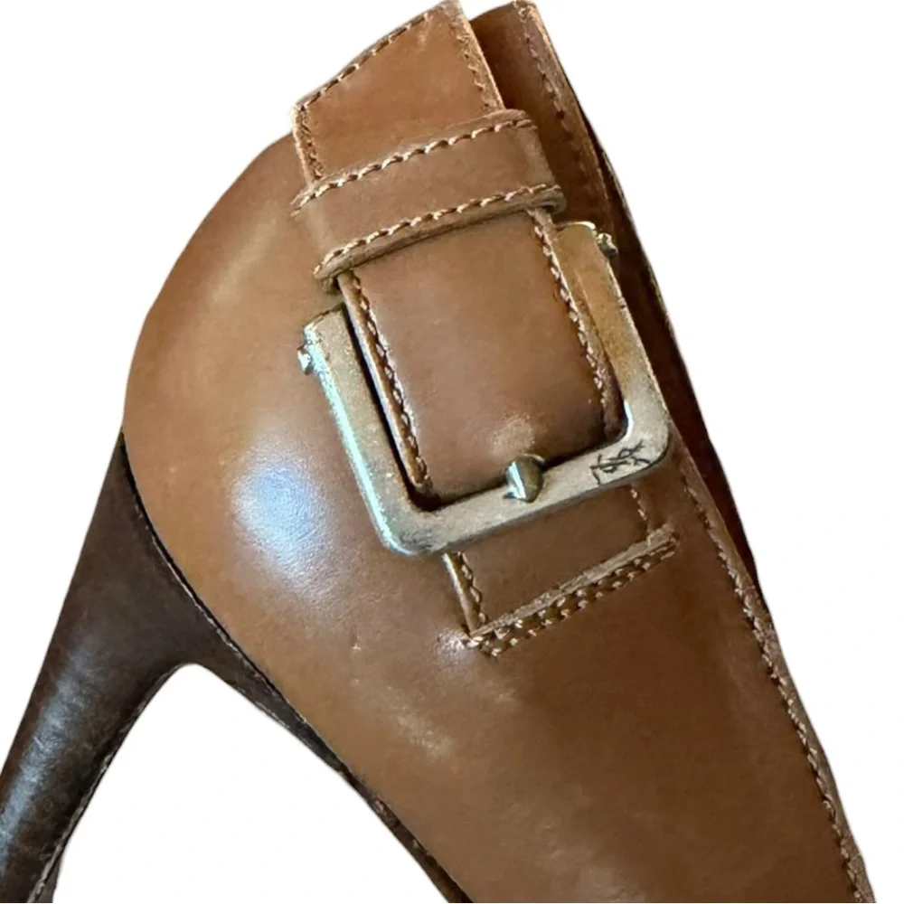Yves Saint Laurent YSL Vintage Brown Buckle Leather Heels